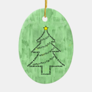 Drums Text Christmas Tree  Ceramic Ornament