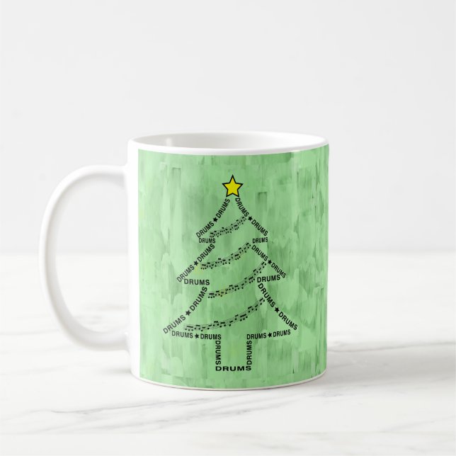 Drums Text Christmas Tree  Coffee Mug (Left)