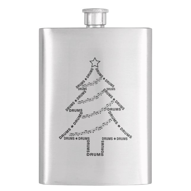 Drums Text Christmas Tree  Hip Flask (Front)