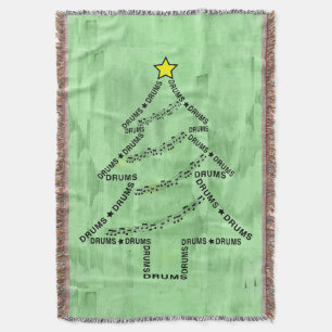 Drums Text Christmas Tree  Throw Blanket
