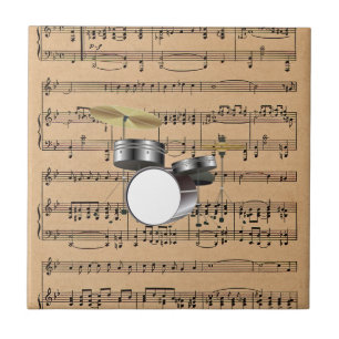 Drums With Sheet Music Background Tile