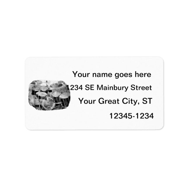 Drumset Black and White Photograph Design Label (Front)