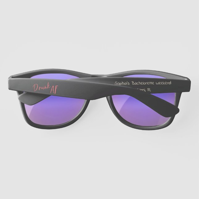 Drunk AF Logo Unisex Bachelor Bachelorette Retro Sunglasses (Back)