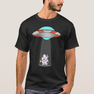 Drunk Cow And Ufo Flying Saucer Drinking Graphic T-Shirt