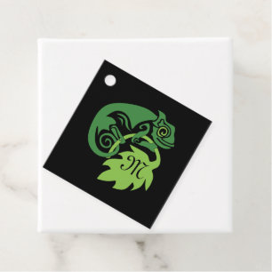 Drunk Green Chameleon Lizard Hanging Out Favour Tags