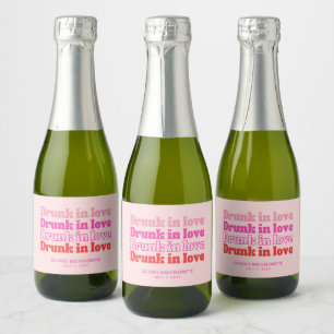 Drunk in Love Bachelorette Party Favour Pink Mini Sparkling Wine Label