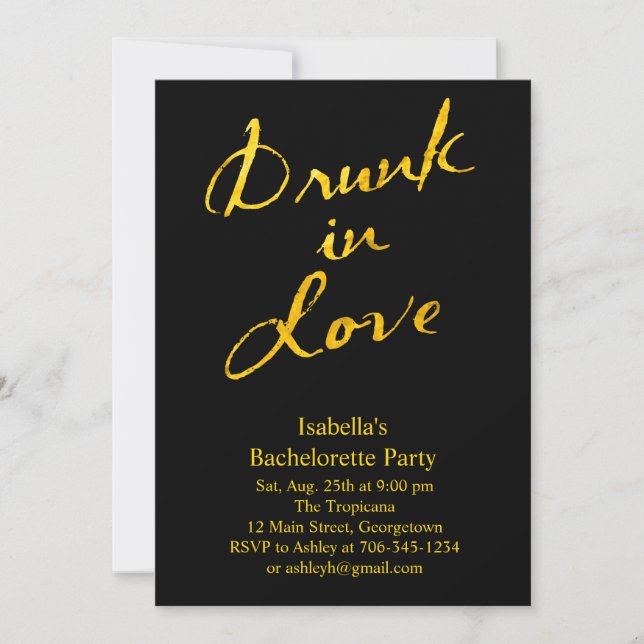 Drunk in Love Bachelorette Party Invitation Gold (Front)