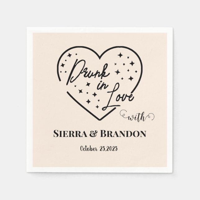 Drunk In Love Black&Beige Monogram Wedding Napkins (Front)