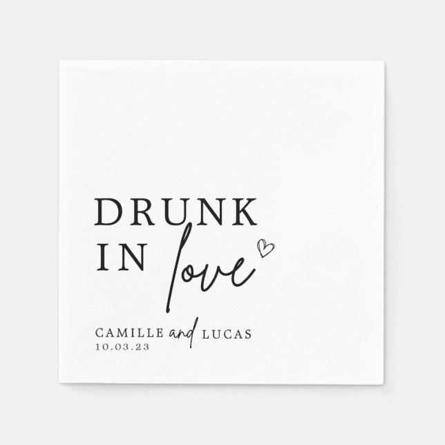 Drunk In Love Black & White Personalized Napkin (Front)