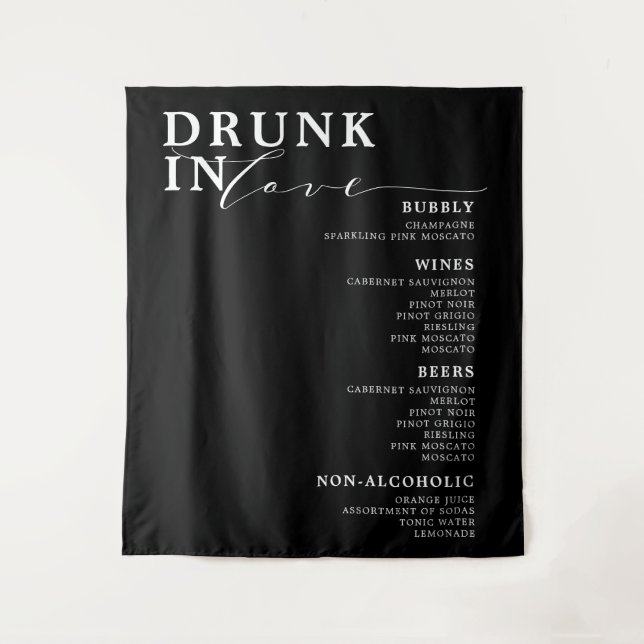 Drunk In Love Black White Wedding Bar Menu Sign Ta Tapestry (Front)