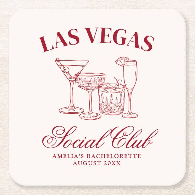 Drunk In Love Cocktails Bachelorette Social Club Square Paper Coaster (Front)