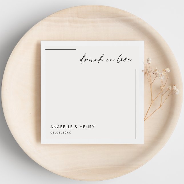 Drunk in Love Minimalist Script &amp; Line Wedding Napkin (Creator Uploaded)