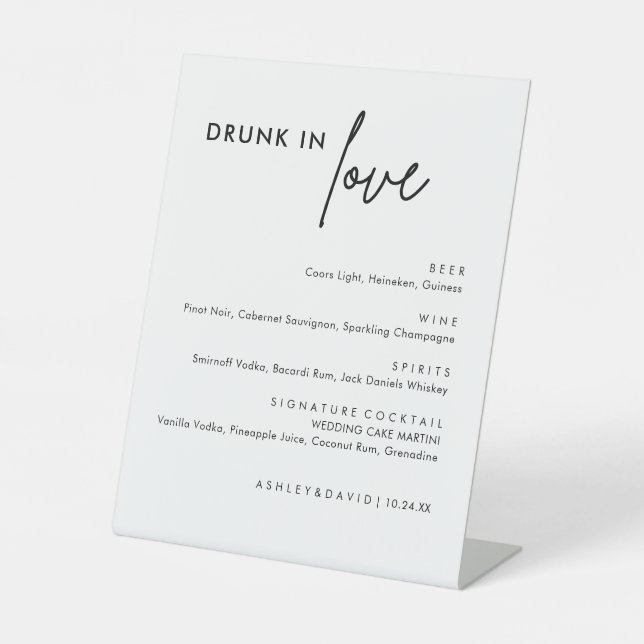 Drunk In Love Modern Wedding Bar Sign (Front)