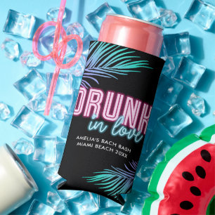 Drunk In Love Neon Blue & Pink Tropical Bach Seltzer Can Cooler