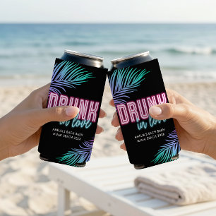Drunk In Love Neon Blue & Pink Tropical Bach Seltzer Can Cooler