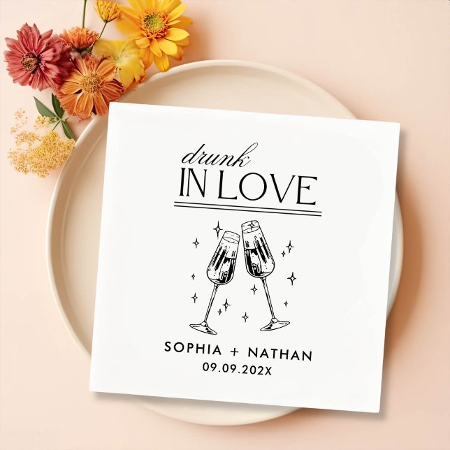 Drunk In Love Personalized Beach Cocktail Wedding Napkin (Creator Uploaded)