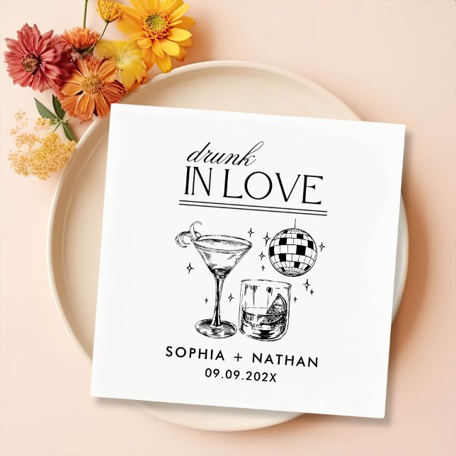 Drunk In Love Personalized Beach Cocktail Wedding Napkin (Creator Uploaded)
