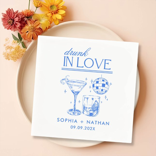 Drunk In Love Personalized Beach Cocktail Wedding Napkin (Creator Uploaded)
