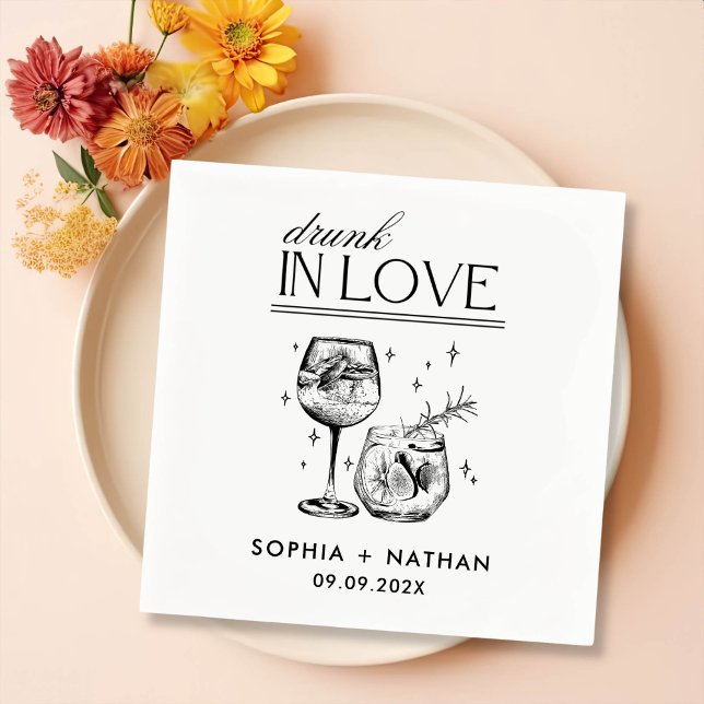 Drunk In Love Personalized Cocktail Wedding Napkin (Creator Uploaded)