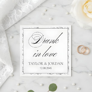 Drunk in Love Script Floral Wedding Custom  Napkin