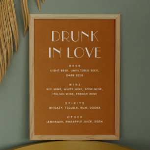 Drunk in Love Sign. Mustard Brown Fall Wedding Bar Poster
