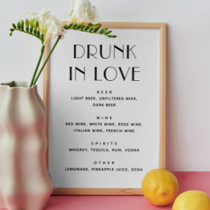Drunk in Love Wedding Bar Sign   Minimalist Drinks
