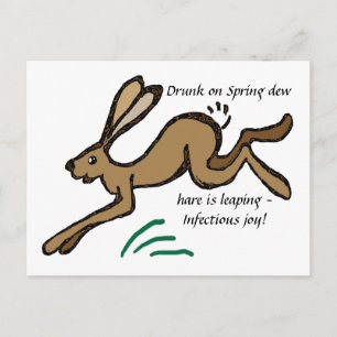 Drunk on Spring dew, hare is leaping Postcard