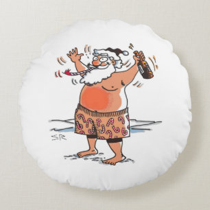 Drunk Père Noël rond poly coussin