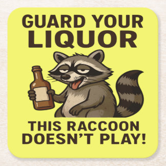 Drunk Raccoon Square Paper Coaster