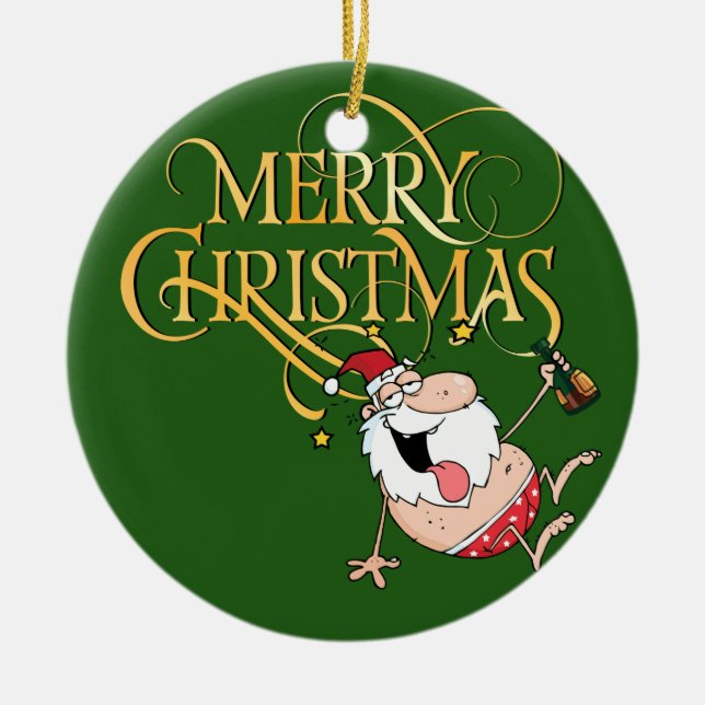 Drunk Santa Christmas Ornament (Front)