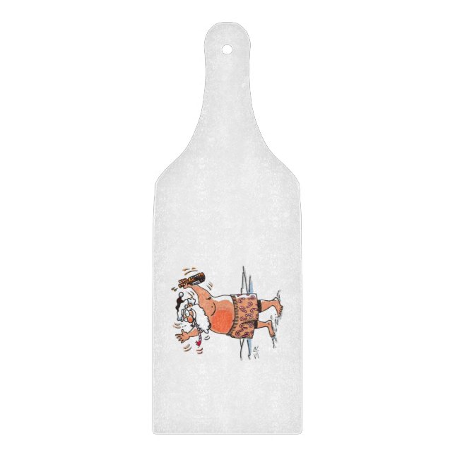Drunk Santa glass paddle cutting board (Front)