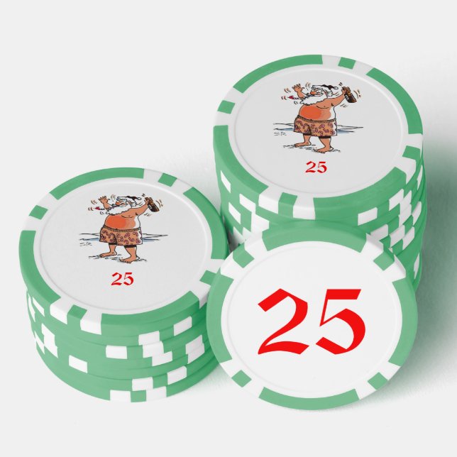 Drunk Santa green 25 striped poker chip (Stack)