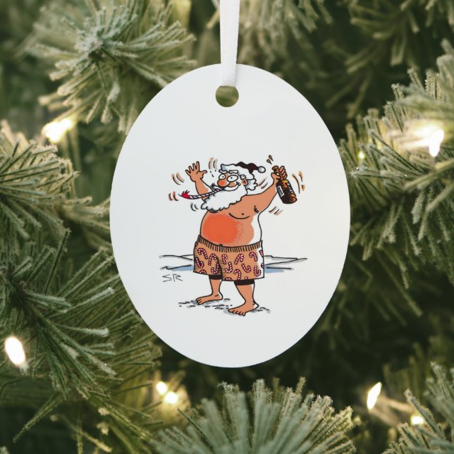 Drunk Santa oval metal ornament (Insitu)