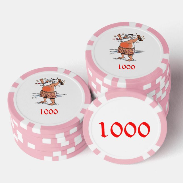 Drunk Santa pink 1000 striped poker chip (Stack)