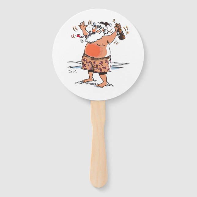 Drunk Santa round hand fans (Front)