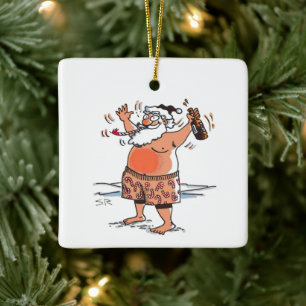 Drunk Santa square ceramic ornament