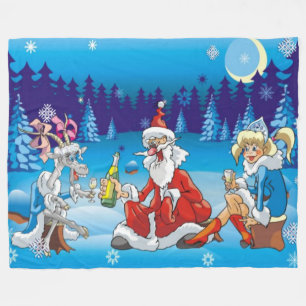 drunk Santa ugly xmas Fleece Blanket