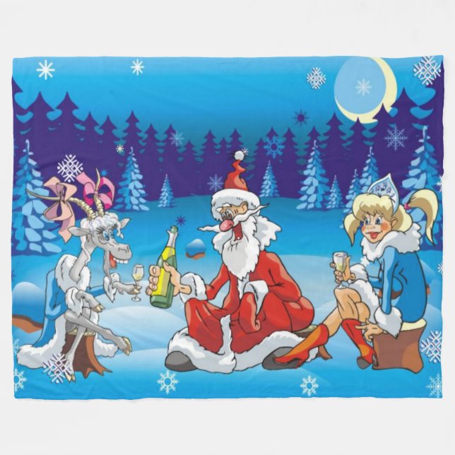 drunk Santa ugly xmas Fleece Blanket (Front (Horizontal))