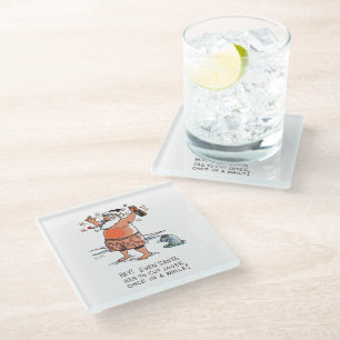 Drunk Santa w seal white glass coaster