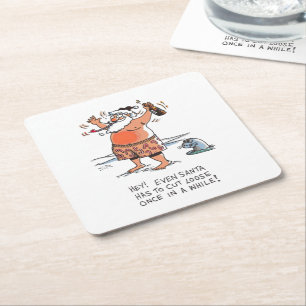 Drunk Santa w text paper coasters