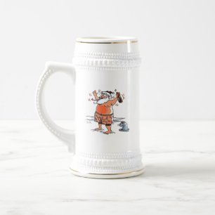 Drunk Santa white and gold right-hand beer stein