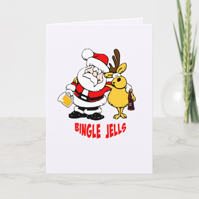 Drunk Santa With Drunk Deer Bingle Jells Card (Front)