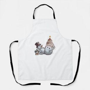 Drunk snowman with a bottle of whiskey. apron