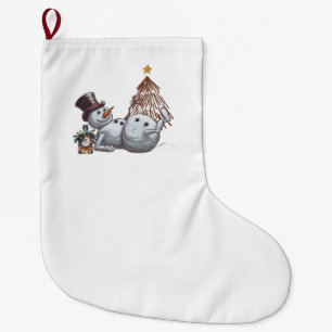 Drunk snowman with a bottle of whiskey. large christmas stocking