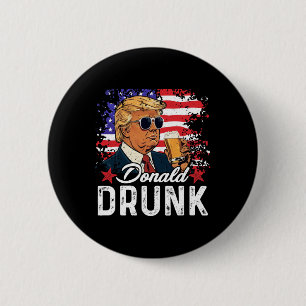 Drunk Trump Drink Beer 4th Of July American Flag  2 Inch Round Button