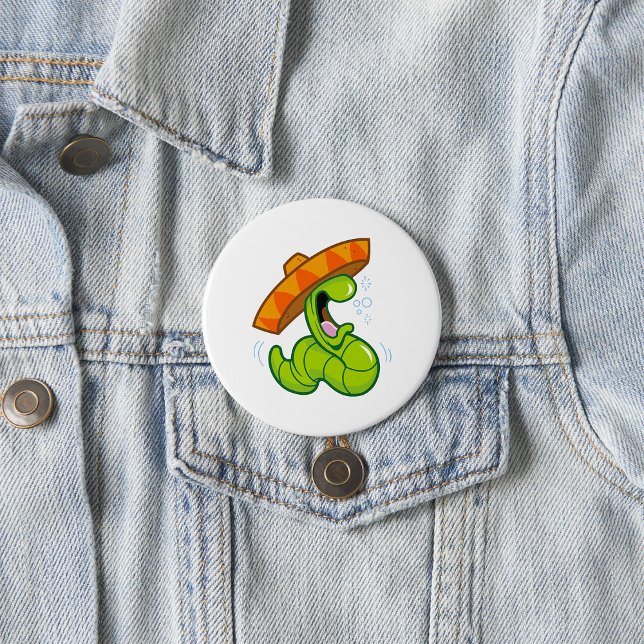 Drunk Worm with Sombrero Mexican Party 3 Inch Round Button (Creator Uploaded)