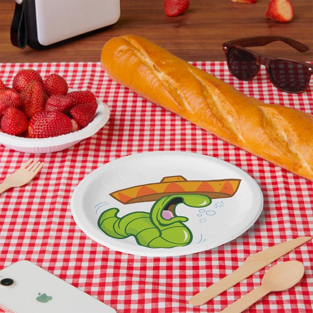 Drunk Worm with Sombrero Mexican Party Paper Plate (Creator Uploaded)