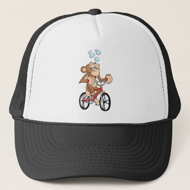 Drunken Monkey Riding Bicycle Trucker Hat (Front)