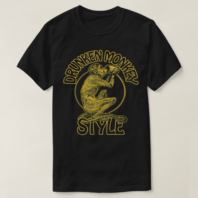 DRUNKEN MONKEY STYLE  KUNG FU BOXING 70s SAKE WINE T-Shirt (Design Front)