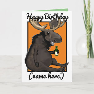 Drunken Moose Cartoon Personalized Birthday Card